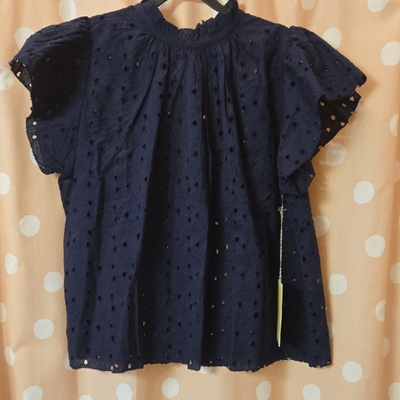 Trovata Tops - Trovata Navy Eyelet Top, Sz L NWT